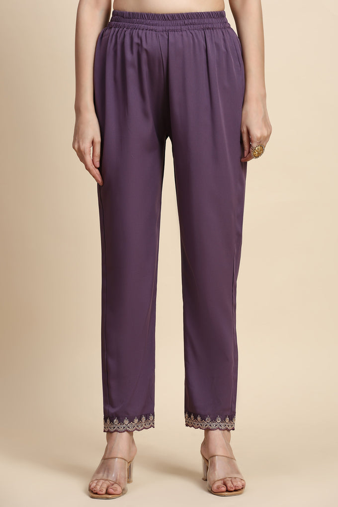 Purple Silk Blend Embroidery Alia Cut Salwar Suit Set with Dupatta For Women's Trendmallsin