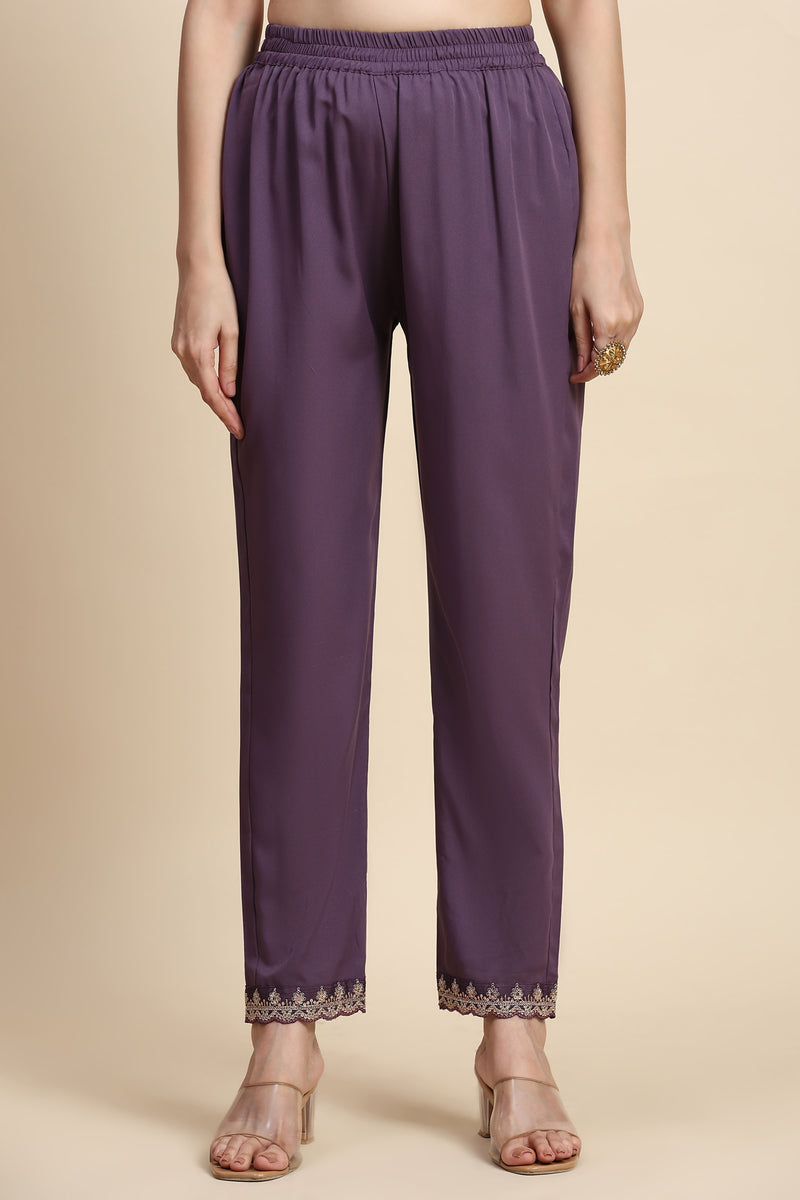 Purple Silk Blend Embroidery Alia Cut Salwar Suit Set with Dupatta For Women's
