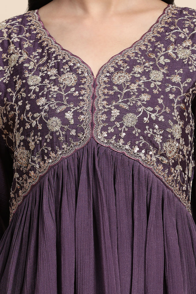 Purple Silk Blend Embroidery Alia Cut Salwar Suit Set with Dupatta For Women's Trendmallsin