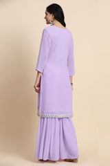Light Purple Georgette Embroidery Sequins Work Kurta Sharara Set with Dupatta Kurta Set for Women