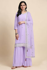 Light Purple Georgette Embroidery Sequins Work Kurta Sharara Set with Dupatta Kurta Set for Women