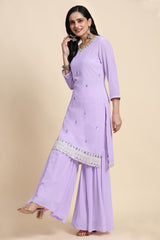 Light Purple Georgette Embroidery Sequins Work Kurta Sharara Set with Dupatta Kurta Set for Women