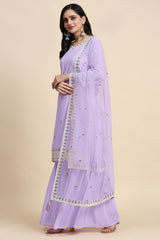 Light Purple Georgette Embroidery Sequins Work Kurta Sharara Set with Dupatta Kurta Set for Women