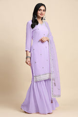 Light Purple Georgette Embroidery Sequins Work Kurta Sharara Set with Dupatta Kurta Set for Women