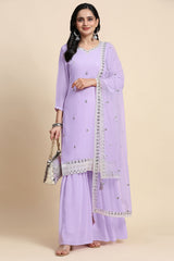 Light Purple Georgette Embroidery Sequins Work Kurta Sharara Set with Dupatta Kurta Set for Women