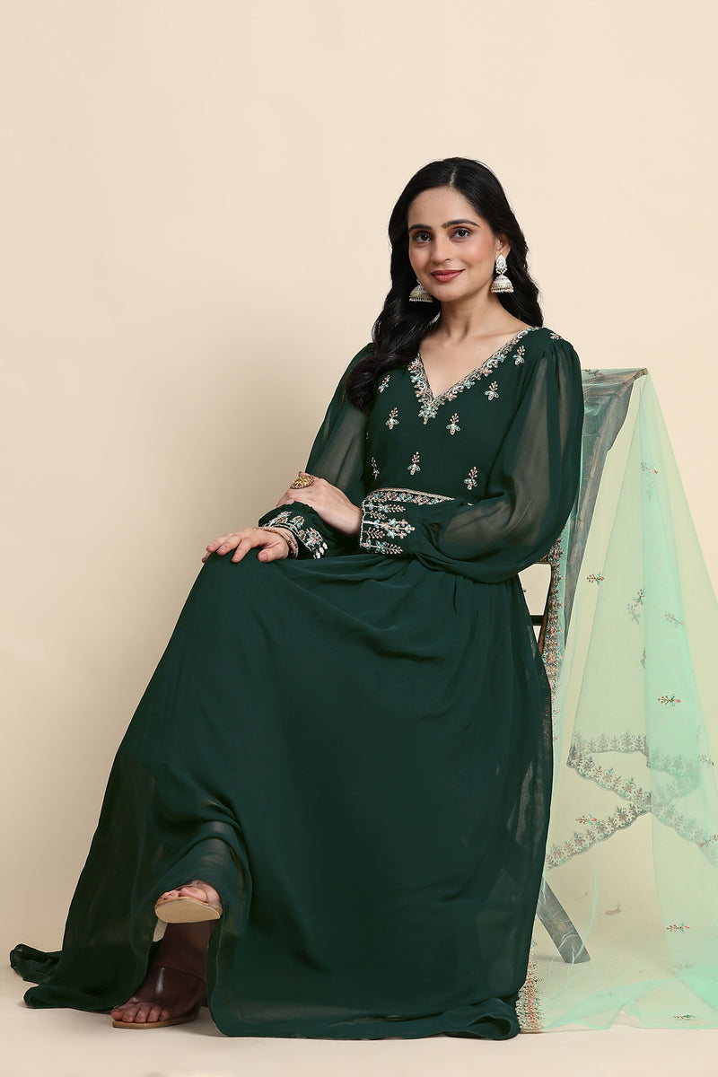 Georgette Embroidery Anarkali Salwar Suit Set with Dupatta For Women's Trendmallsin
