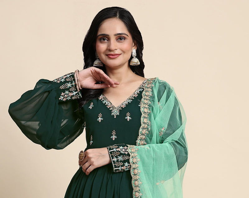 Georgette Embroidery Anarkali Salwar Suit Set with Dupatta For Women's Trendmallsin