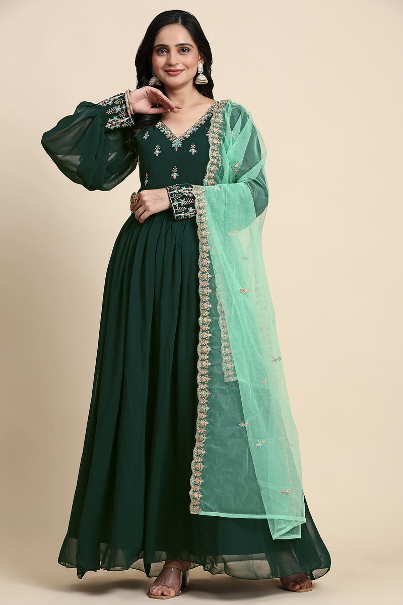 Georgette Embroidery Anarkali Salwar Suit Set with Dupatta For Women's Trendmallsin