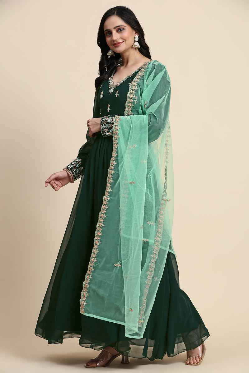Georgette Embroidery Anarkali Salwar Suit Set with Dupatta For Women's Trendmallsin