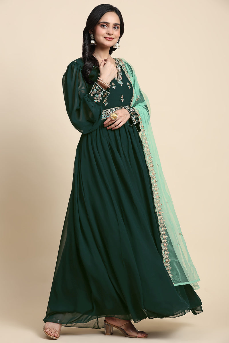 Georgette Embroidery Anarkali Salwar Suit Set with Dupatta For Women's Trendmallsin