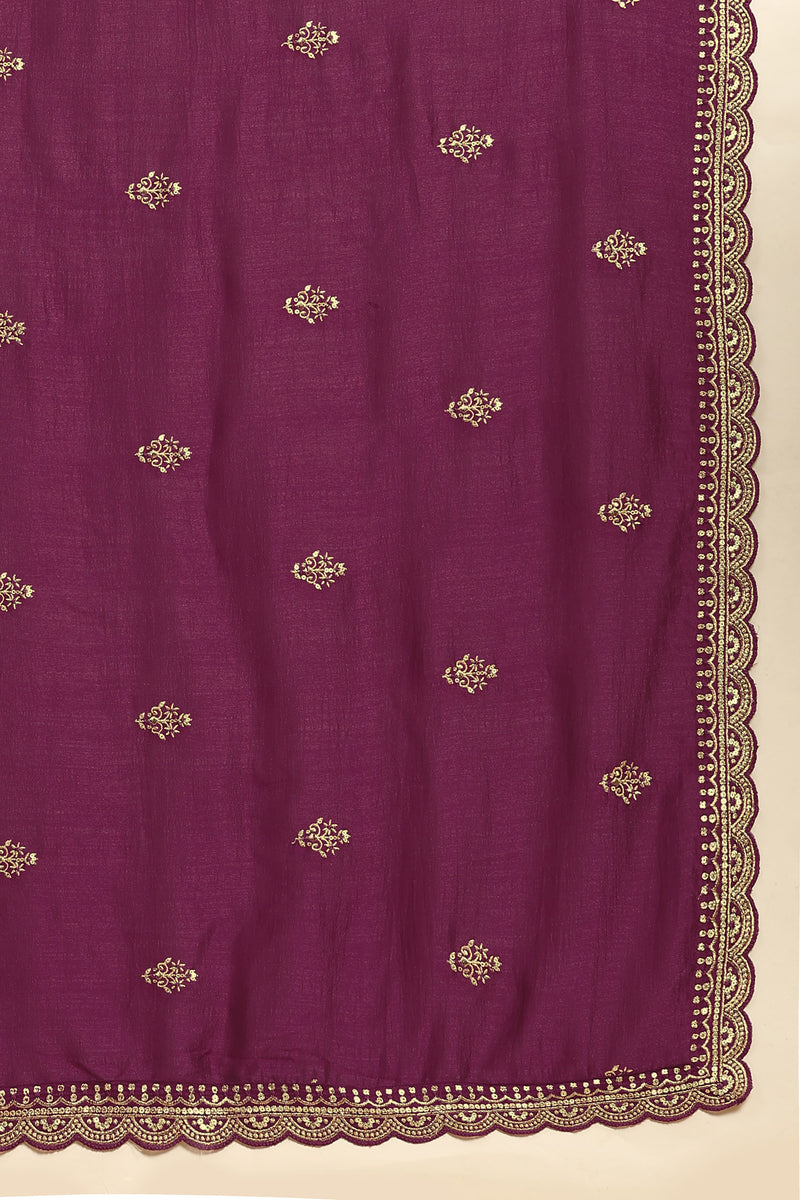 Women's Art Silk Embroidery Kurta Sharara Set with Dupatta Salwar Suit Set
