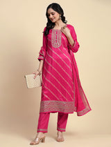 Pink Jaquard Silk Embroidery Sequence Work Kurta Pant with Dupatta Trendmalls