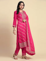 Pink Jaquard Silk Embroidery Sequence Work Kurta Pant with Dupatta Trendmalls