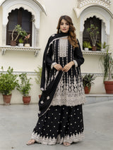 Black Art Silk Embroidery Salwar Suit Set with Dupatta For Women's