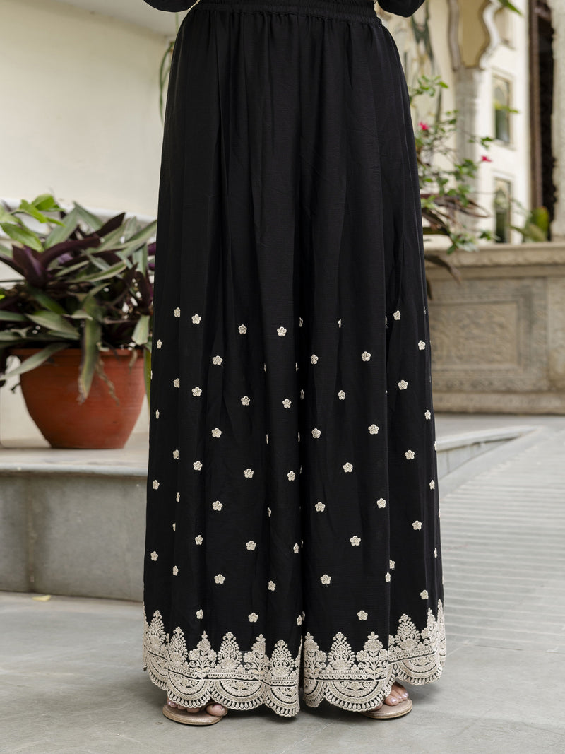 Black Art Silk Embroidery Salwar Suit Set with Dupatta For Women's
