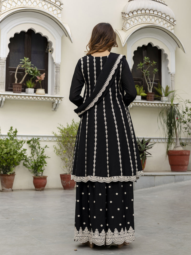 Black Art Silk Embroidery Salwar Suit Set with Dupatta For Women's