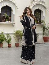 Black Art Silk Embroidery Salwar Suit Set with Dupatta For Women's