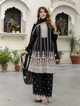 Black Art Silk Embroidery Salwar Suit Set with Dupatta For Women's