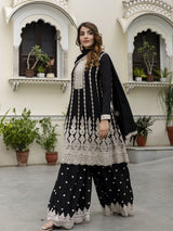 Black Art Silk Embroidery Salwar Suit Set with Dupatta For Women's