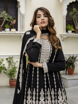 Black Art Silk Embroidery Salwar Suit Set with Dupatta For Women's