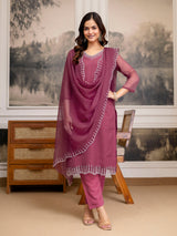 Pink Chiffon Siroski Zarkan Work Kurta Pant Set with Dupatta For Women's Trendmallsin