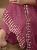 Pink Chiffon Siroski Zarkan Work Kurta Pant Set with Dupatta For Women's