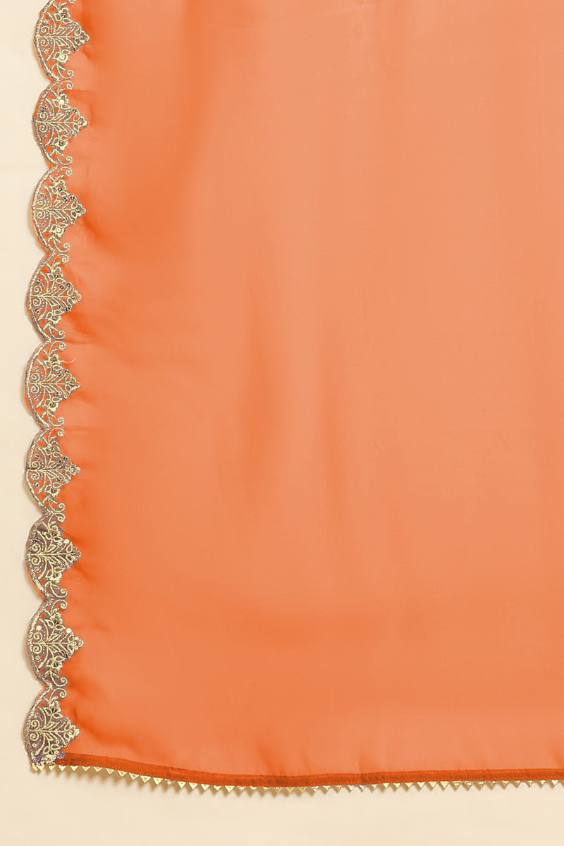 Orange Silk Blend Embroidery Anarkali Salwar Suit Set with Dupatta For Women's
