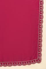 Pink Vichitra Silk Sequence Embroidery Anarkali Kurta Pant Salwar Suit Set Kurta Set for Women's