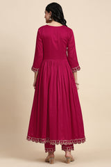 Pink Vichitra Silk Sequence Embroidery Anarkali Kurta Pant Salwar Suit Set Kurta Set for Women's