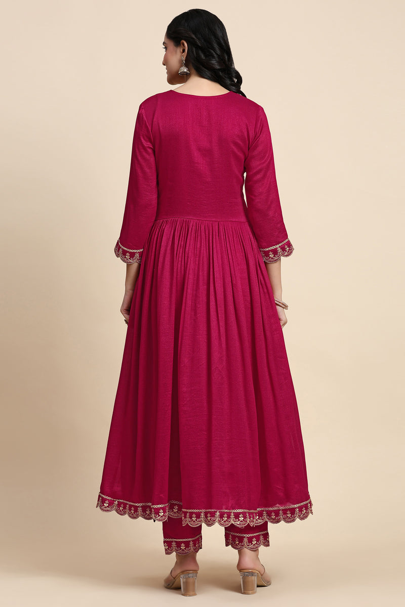 Pink Vichitra Silk Sequence Embroidery Anarkali Salwar Suit Set With Dupatta for Women's