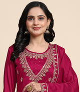Pink Vichitra Silk Sequence Embroidery Anarkali Kurta Pant Salwar Suit Set Kurta Set for Women's