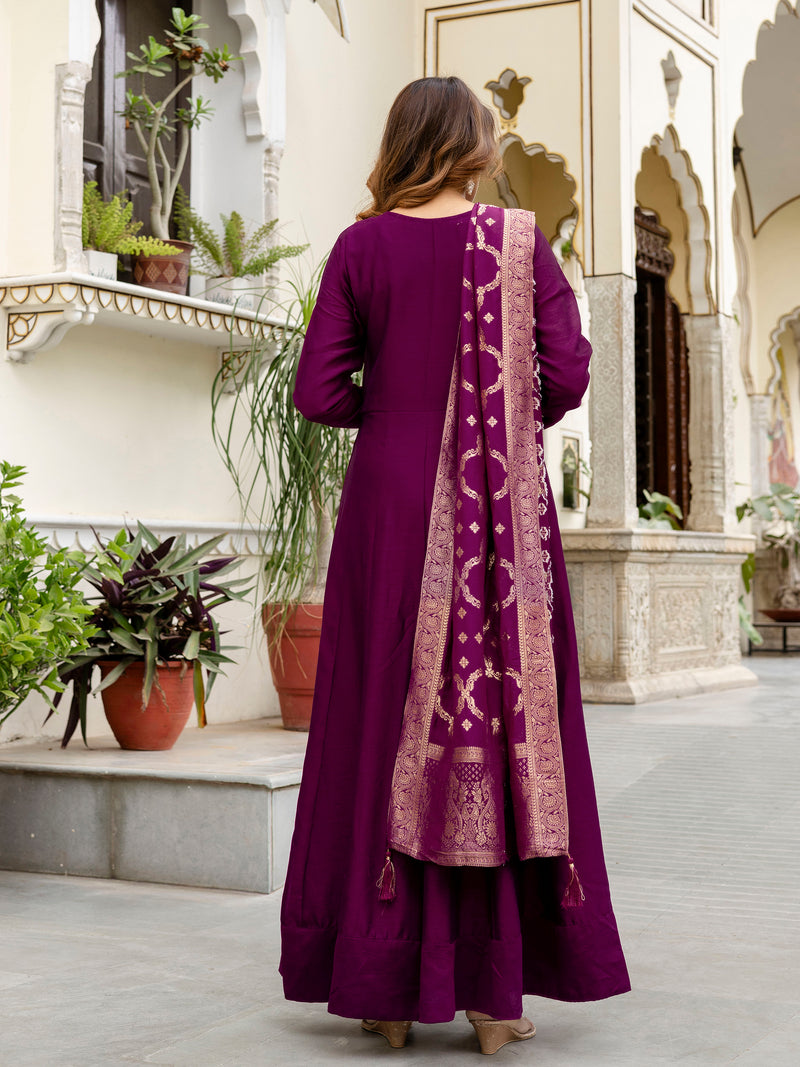 Women's Vichitra Silk Anarkali Suit Set with Jacquard Dupatta for Women Kurta Set for Women