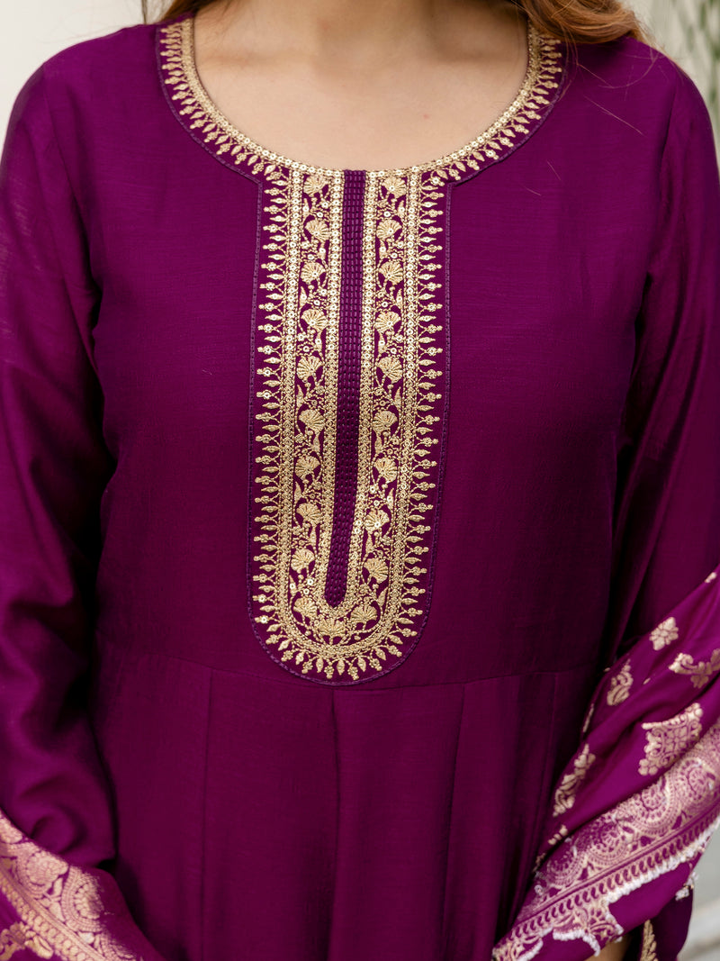 Women's Vichitra Silk Anarkali Suit Set with Jacquard Dupatta for Women Kurta Set for Women