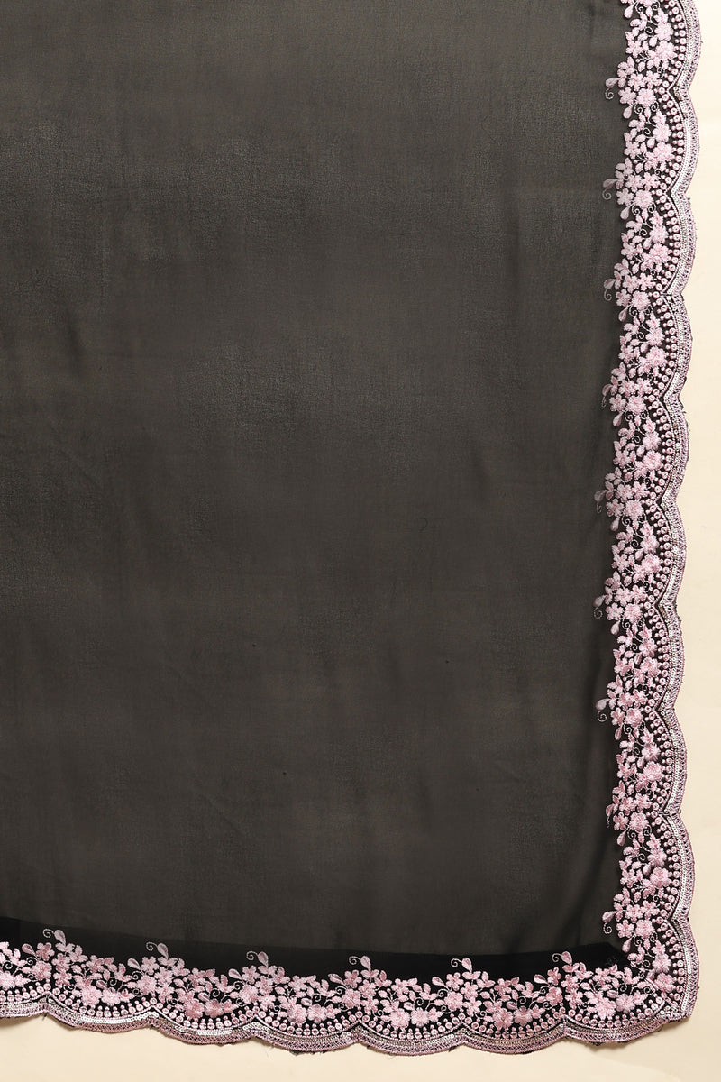 Black Georgette Embroidery Kurta Sharara Set with Dupatta For Women's