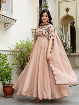 Beige Organza Embroidery Anarkali  Salwar Suit Set Kurta Set for Women's