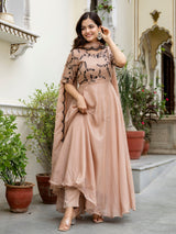 Beige Organza Embroidery Anarkali  Salwar Suit Set Kurta Set for Women's