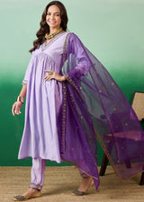 Light Purple Chanderi Embroidery Salwar Suit with Dupatta Set For Women's