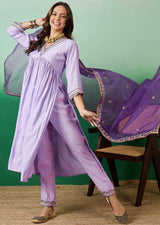Light Purple Chanderi Embroidery Salwar Suit with Dupatta Set For Women's