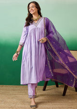 Light Purple Chanderi Embroidery Salwar Suit with Dupatta Set For Women's