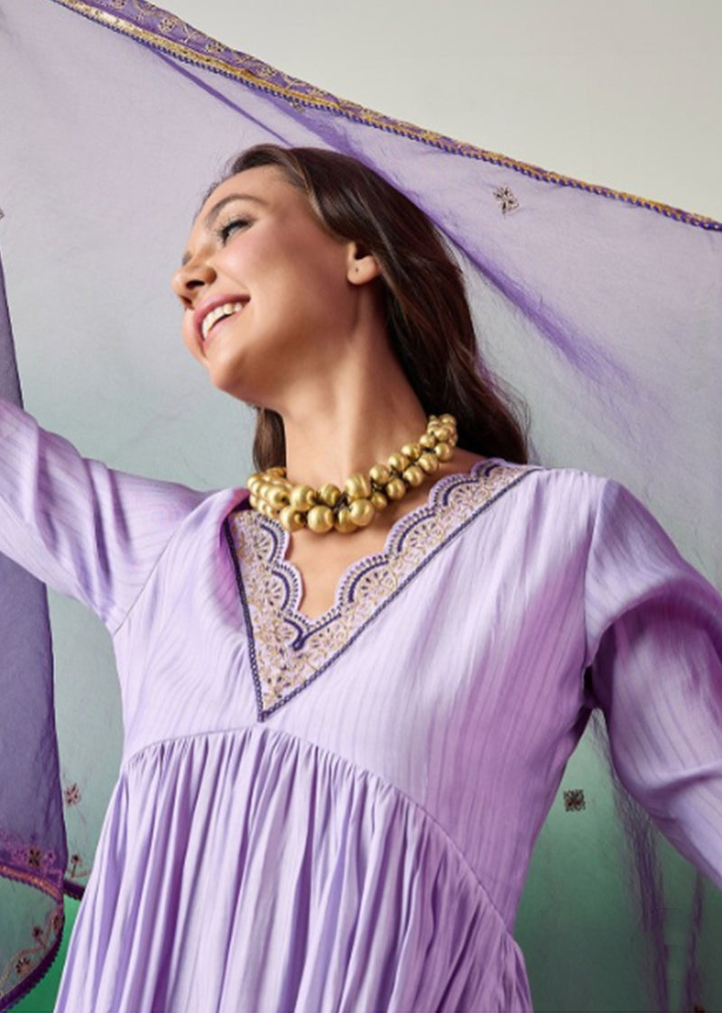 Light Purple Chanderi Embroidery Salwar Suit with Dupatta Set For Women's