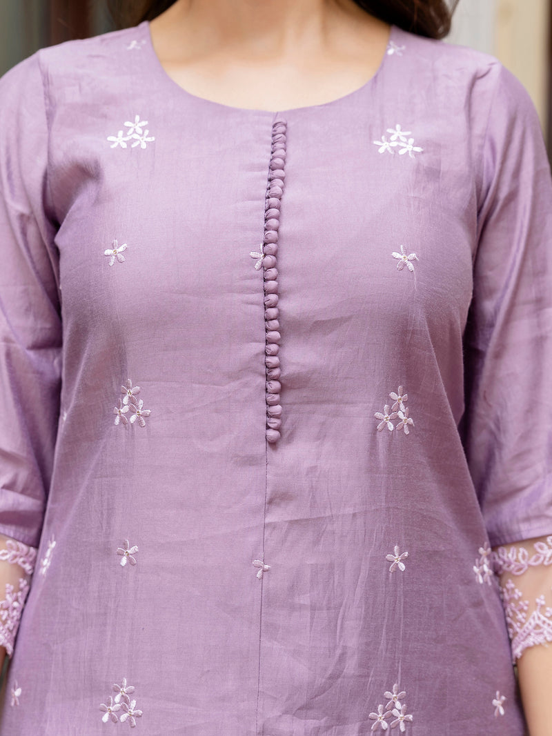 Light Purpel Art Silk Embroidery A line Salwar Suit with Dupatta  Set For Woman's