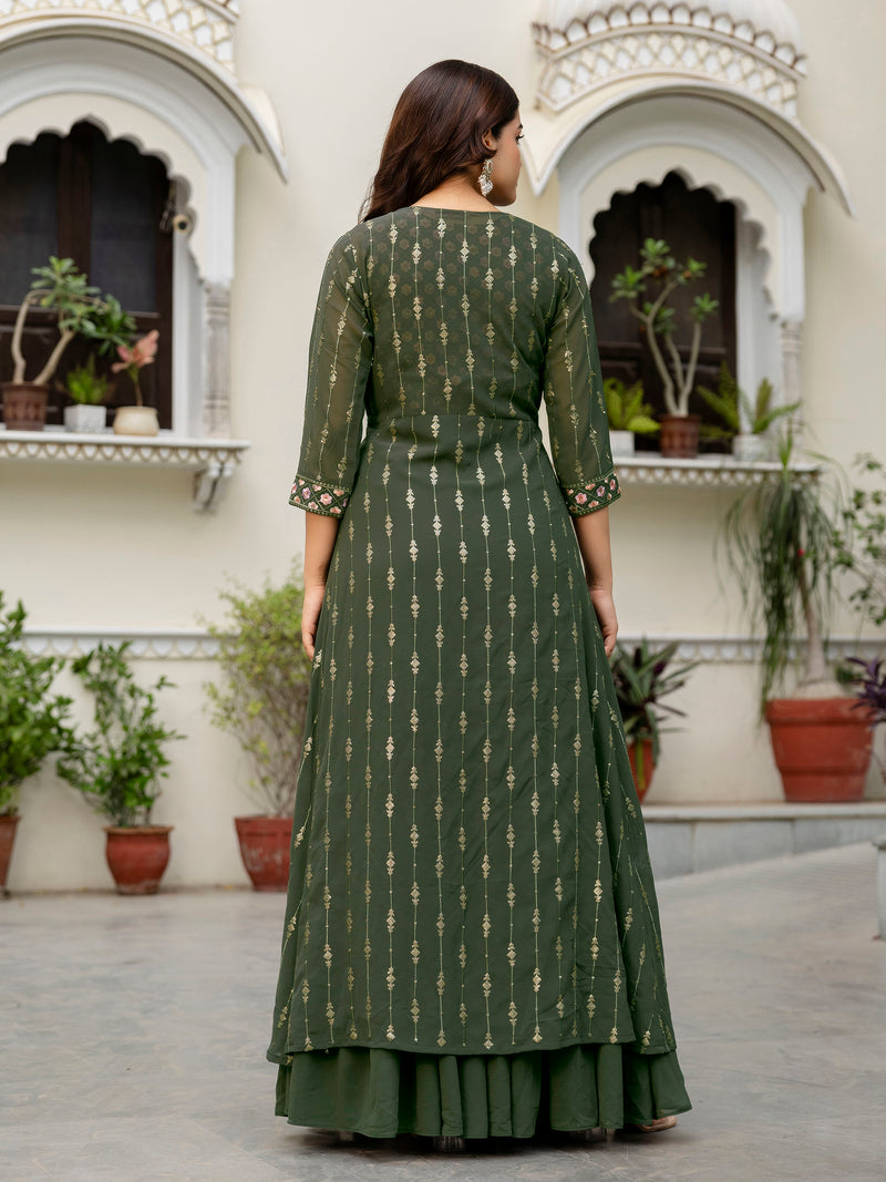 Women's Georgette Sequin Embroidery Crop Top Lehenga with Shrug Suit Set Ethnic Fusion Wear