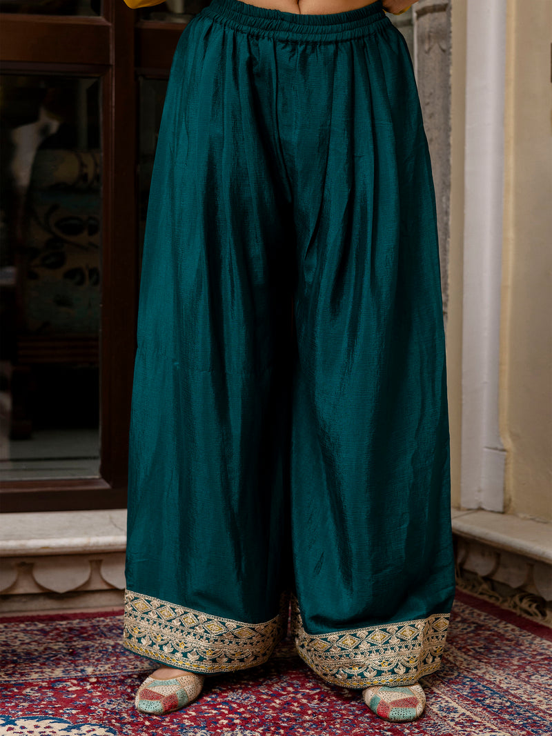 Women's Art Silk Sequins Embroidery Salwar Suit Set Kurta Sharara with Dupatta Kurta Palazzo Set