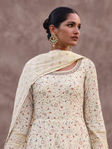Offwhite Georgette Embroidery Sequence work Anarkali Kurta Pant Set with Dupatta for Women