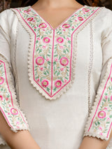 White Cotton Embroidery Salwar Suit with Dupatta Set For Women's