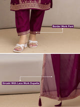 Purple Jaquard Silk Embroidery Sequence Work Kurta Pant Set with Dupatta Salwar Suit Set Trendmalls