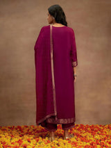 Purple Jaquard Silk Embroidery Sequence Work Kurta Pant Set with Dupatta Salwar Suit Set Trendmalls