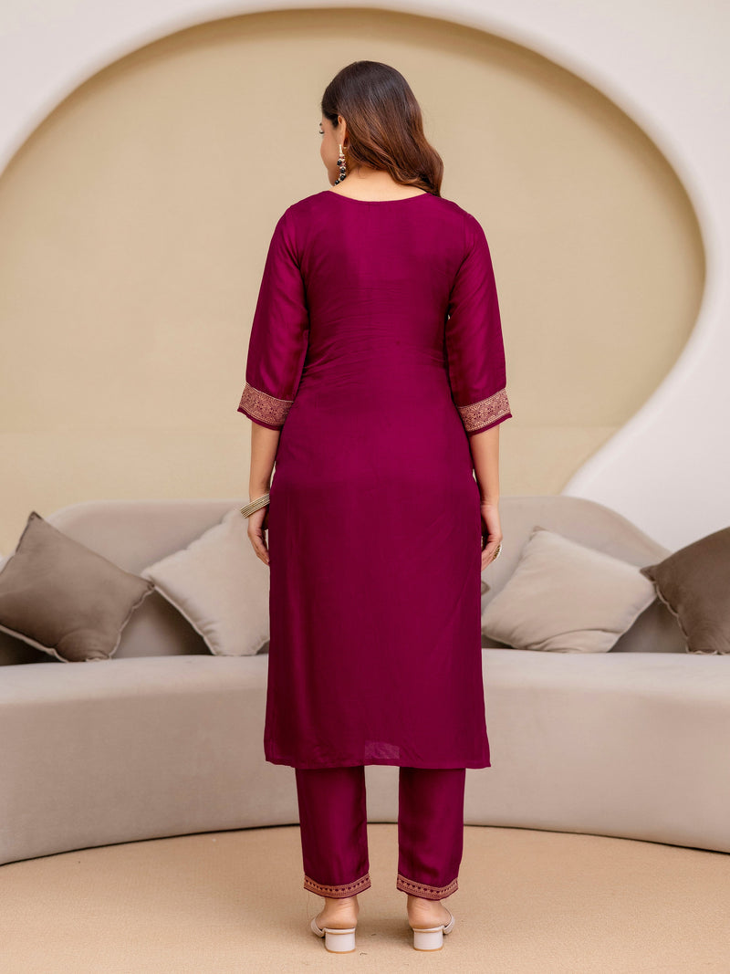 Purple Jaquard Silk Embroidery Sequence Work Kurta Pant Set with Dupatta Salwar Suit Set Trendmalls