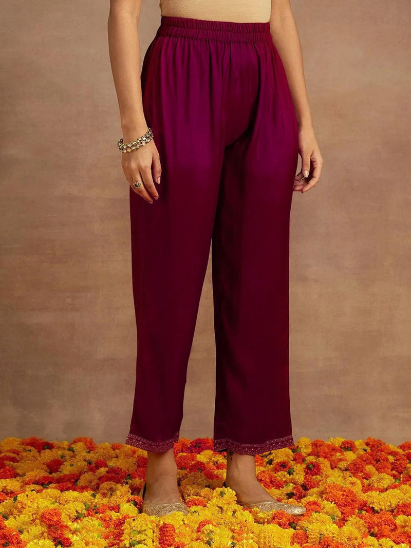 Purple Jaquard Silk Embroidery Sequence Work Kurta Pant Set with Dupatta Salwar Suit Set Trendmalls