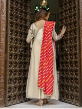 Beige Georgette Embroidery Alia Cut Anarkali Kurta Pant with Dupatta Set For Women's Trendmalls